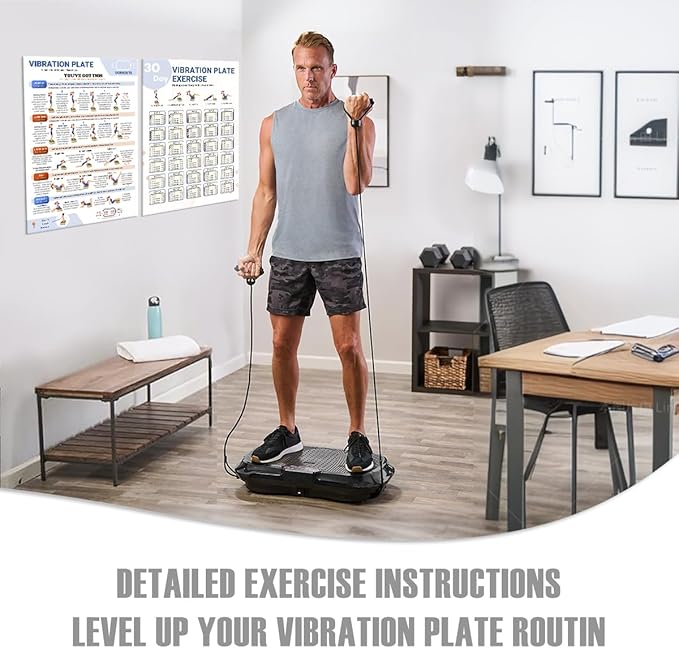 Whole Body Vibration Plate Exercise Poster, Fitness Workout Guide with 30 day Training Chart