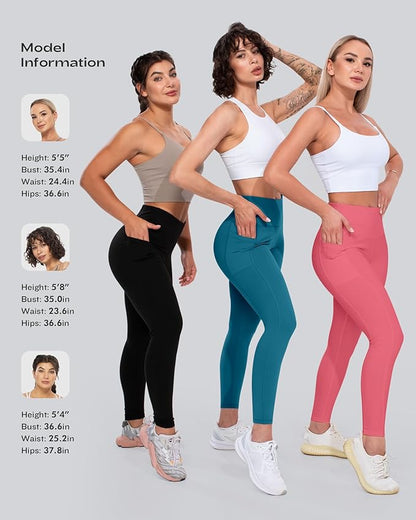 CHRLEISURE Leggings with Pockets for Women, High Waisted Tummy Control Workout Yoga Pants