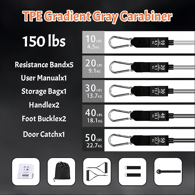 Heavy Resistance Bands Serious Steel Workout Bands - Multi-Functional Adjustable Detachable High Elasticity Non-Slip Durable for Full-Body Workout Home Gym Outdoor Exercise Men Women