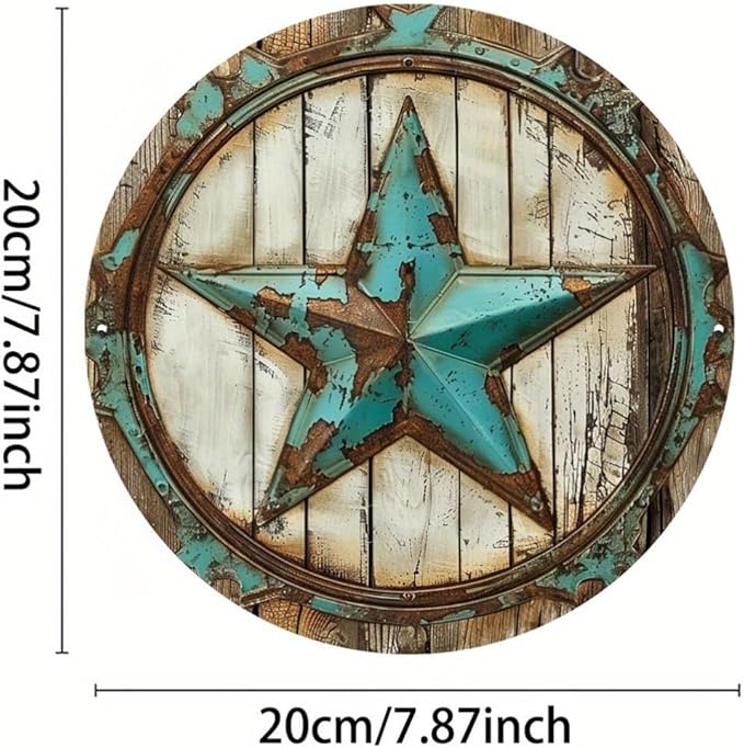 Cbngaoey 1pc Rustic Texas Star Iron Wall Art, 8" Round Metal Tin Sign, Vintage Decor, No Electricity Needed, with Ideal Gift and Scrapbooking Accessory for Home, Cafe, Apartment, Restaurant