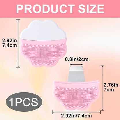 Manual Face Spatula, Metal Facial Scraper with Silicone Lid for Men & Women, 2-in-1 Reusable Face Scrubber with Silicone Bristles for Dry Oily Skin- Pink