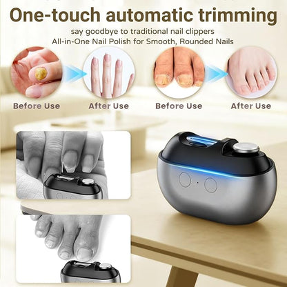 2026 Upgraded 3-in-1 Portable Electric Nail Clipper & Polisher with LED Light, USB Rechargeable, Nail Scraps Storage, Safety Electric Toe Nail Clipper for Seniors, Kids, Adult, Caregivers (Dark Gray)
