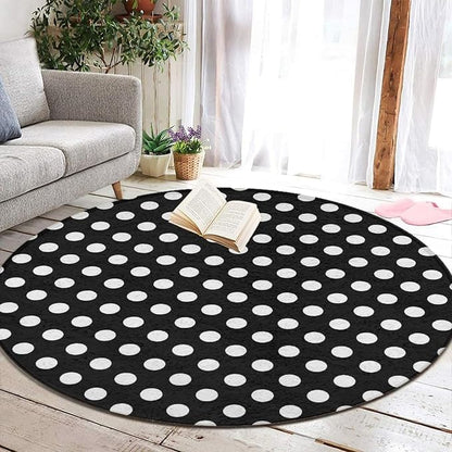 Large Home Decor Mat, Soft Round Yoga Carpet, Non-Slip Machine Washable Home Office Circle Rug Compatible with White Black Polka Dots