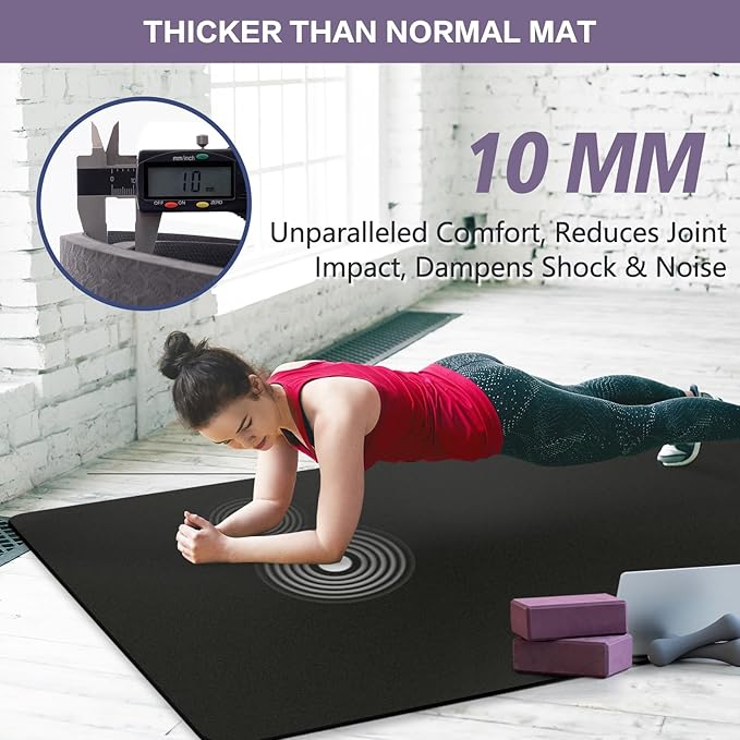 UMINEUX Extra Thick Yoga Mat, 2/5 Inch (10MM), Natural Rubber and TPE Non Slip Yoga Mats with Strap for Women Men, Eco Friendly Exercise Mat for Yoga, Pilates and Home Workout