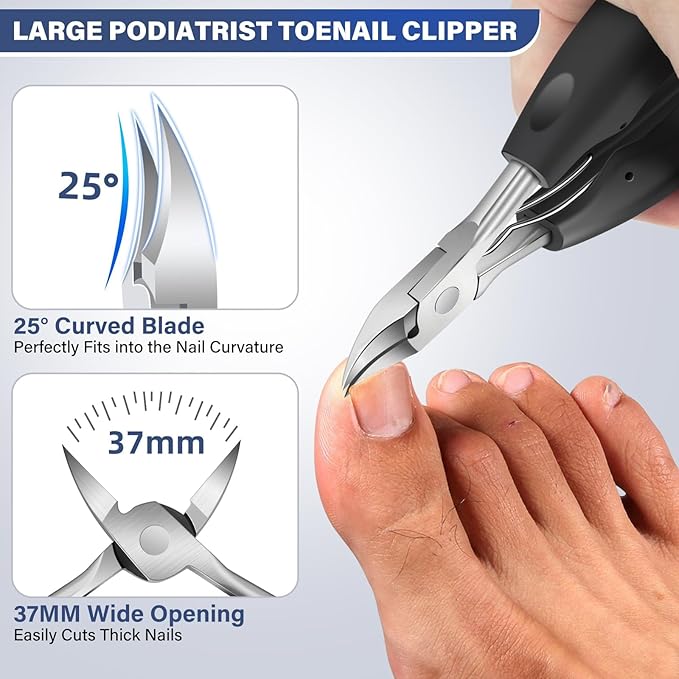 2025 Toenail Clippers for Thick Toenails for Seniors, Angled Head Large Toe Nail Clippers Set for Men, Heavy Duty Ingrown Toenail Clippers with Long Handle, Ultra Sharp Slanted Nail Cutter Wide Jaw
