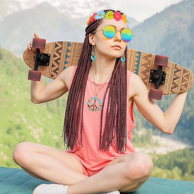 Hicarer Hippie Costume Accessories Include Sunglasses, Peace Sign Necklace, Boho Headband and Earring for 60s 70s Party