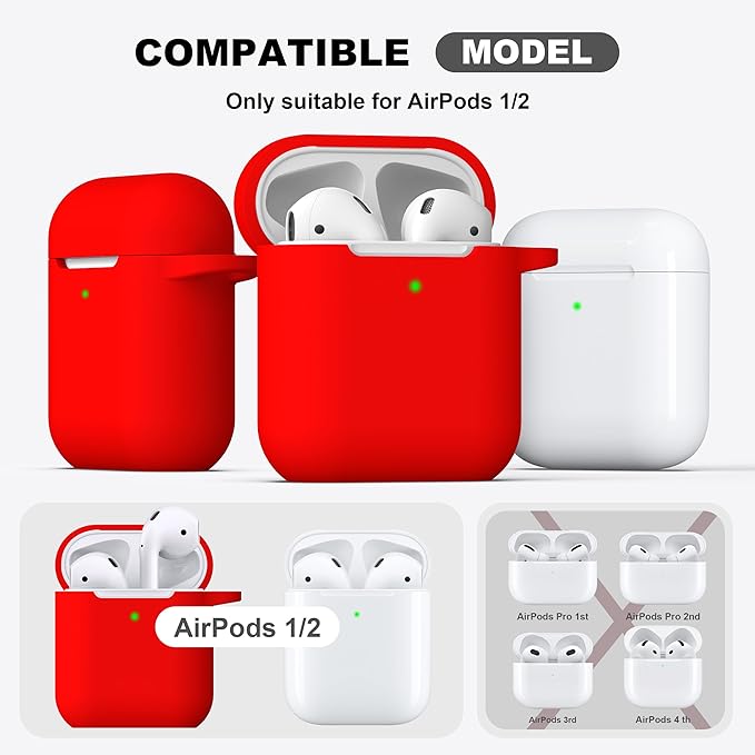 R-fun Compatible with AirPods Case Cover, Soft Silicone Protective Cover with Keychain for Women Men Compatible with Apple AirPods 2nd 1st Generation Charging Case, Front LED Visible,Red