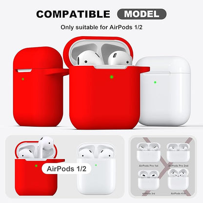 R-fun Compatible with AirPods Case Cover, Soft Silicone Protective Cover with Keychain for Women Men Compatible with Apple AirPods 2nd 1st Generation Charging Case, Front LED Visible,Red