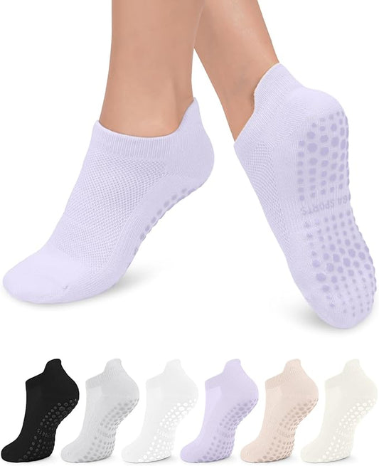 3/6 Pairs Grip Pilates Socks for Women, Non-slip Yoga Athletic Socks for Barre Ballet Barefoot Workout Hospital