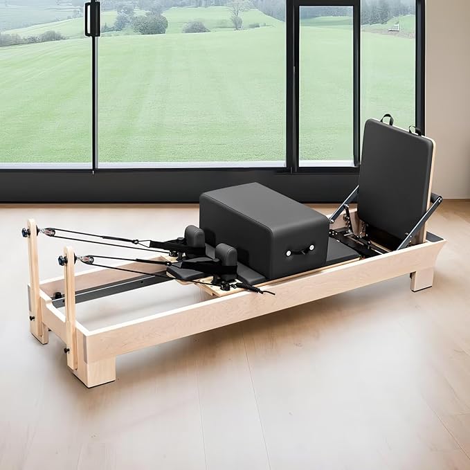 Pilates Reformer, Reformer Pilates Machine – Deluxe Version with Premium Maple Frame, Upgraded Spring System, Comfort Padding & Studio-Quality Glide – Pilates Reformer Set for Home & Studio