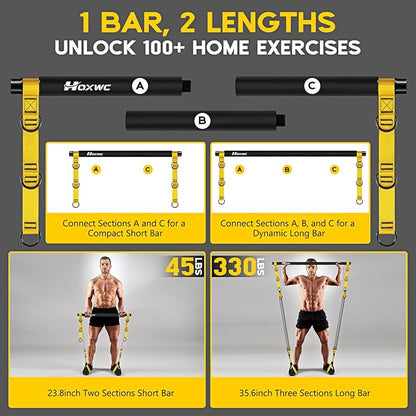Pilates Equipment, Portable Pilates Bar Kit with Resistance Bands, Professional Adjustable Heavy Duty Squat Workout Equipment for Men, Home Gym Muscle Strength Training, Full Body Exercise