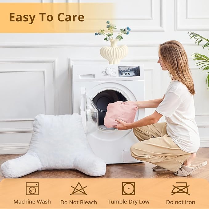 Sasttie Reading Pillow, Velvet Back Pillow for Bed Sitting Up, Adult Back-Rest Support Cushion with Arms for Sit Up on Couch, Sofa, and Floor, Dorm Essentials, Reading Accessories, Peach