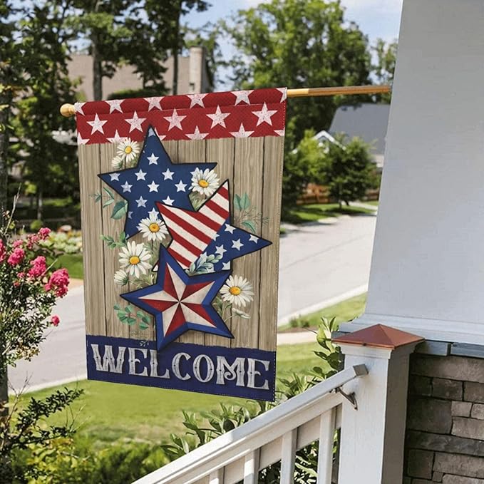 4th of July Garden Flag for Outside Patriotics American Stars Independence Day Welcome Yard Flag Decoration Banner Decor Yard Flag Gifts
