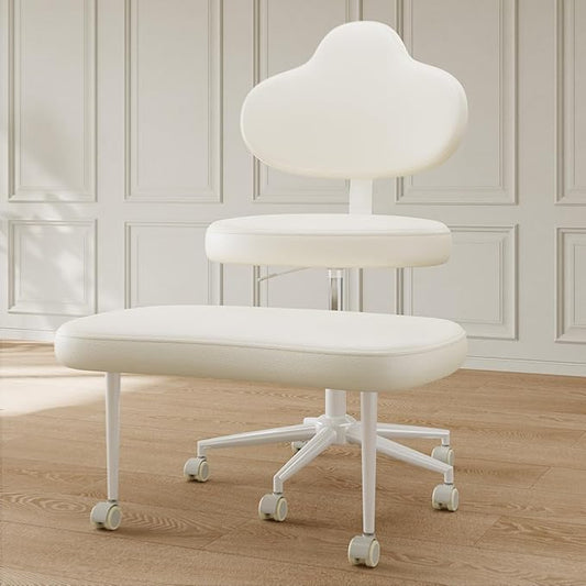 Cross Legged Office Chair with Wheels, Meditation Chair, ADHD Chair for Adults, Wider Height Adjustable Backrest and Seat, Yoga Office Chair, PU Leather, Beige