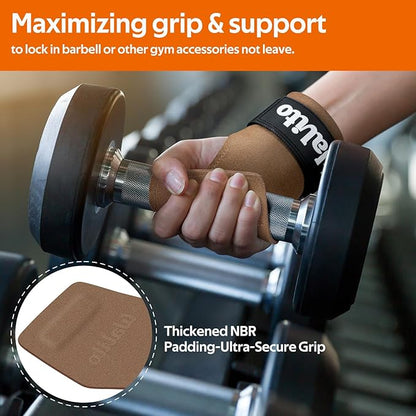 WALITO Weight Lifting Wrist Straps (Pair),Double Layer Leather Grips for Deadlift,Powerlifting and Gym Workouts, Adjustable Neoprene Padded Wrist Wraps - Men/Women, Heavy Duty Support