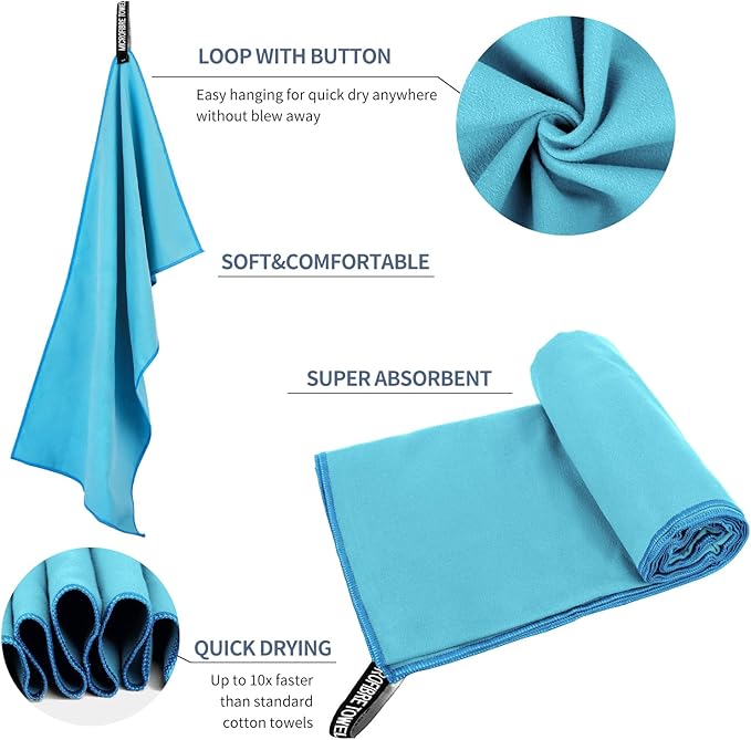 Microfiber Travel Towel, Soft Lightweight Quick Dry Towel, Super Absorbent Compact Travel & Sports & Beach Towels for Camping, Backpack, Gym, Swimming, Yoga, Hiking (L:24"×48" -Light Blue)