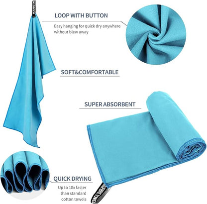 Microfiber Travel Towel, Soft Lightweight Quick Dry Towel, Super Absorbent Compact Travel & Sports & Beach Towels for Camping, Backpack, Gym, Swimming, Yoga, Hiking (L:24"×48" -Light Blue)