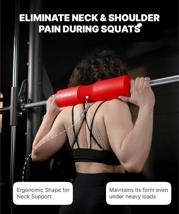 DMoose Fitness Barbell Pad for Hip Thrust, Squat & Lunges - Non-Slip Thick Foam Cushion for Neck and Back Support with Two Straps - Hip Thrust Pad for Leg Day - Fits All Olympic Bars and Smith Machine