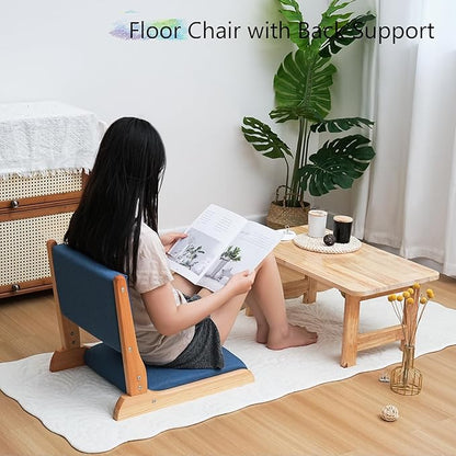 Japanese Floor Chair with Back Support, Foldable Meditation Chair, Legless Tatami Chair with Cushion, Floor Seat for Living Room, Bedroom, Bay Window (2, Blue)
