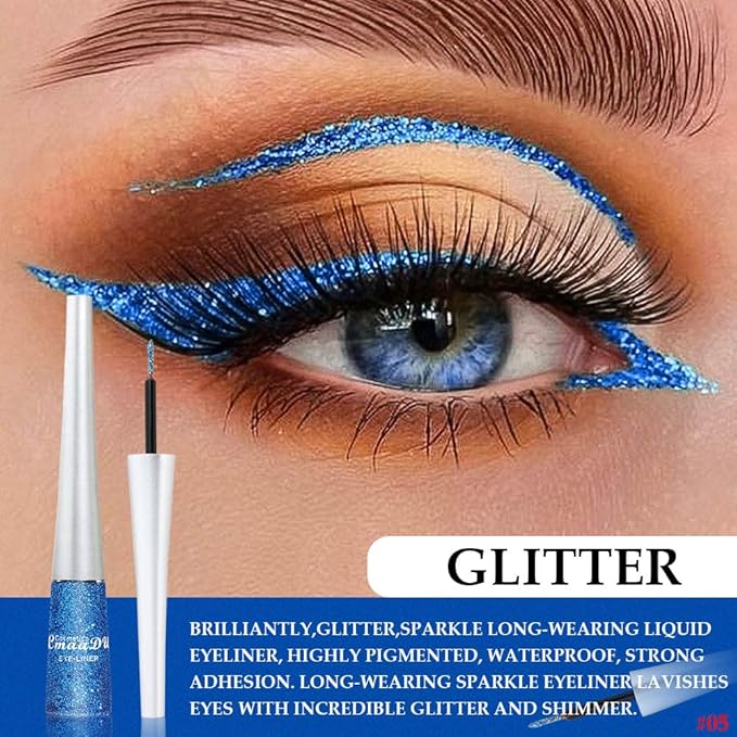 evpct 2Pcs Royal Blue Purple Liquid Glitter Eyeliner Set, Shimmery Finish