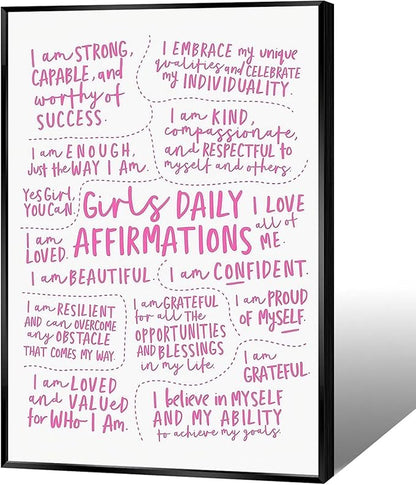 JMGHKL Girly Daily Affirmations Wall Art Pink Motivational Inspirational Posters Trendy Positive Uplifting Quotes Canvas Prints For Girls Bedroom Teen Bedroom Wall Decor 8x12in Wrapped Canvas