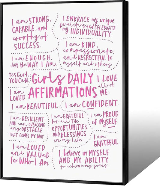 JMGHKL Girly Daily Affirmations Wall Art Pink Motivational Inspirational Posters Trendy Positive Uplifting Quotes Canvas Prints For Girls Bedroom Teen Bedroom Wall Decor 8x12in Wrapped Canvas