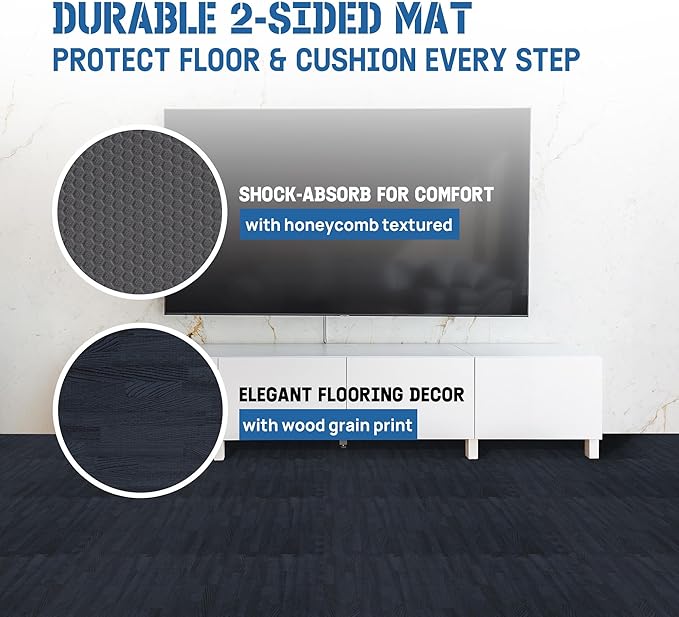Yes4All 48SQ.FT Wood Grain Puzzle Exercise Mat Protective Flooring, EVA Interlocking Foam Floor Tiles with Border for Home