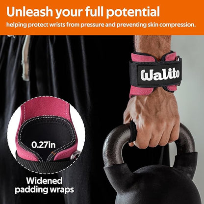WALITO Weight Lifting Wrist Straps (Pair),Double Layer Leather Grips for Deadlift,Powerlifting and Gym Workouts, Adjustable Neoprene Padded Wrist Wraps - Men/Women, Heavy Duty Support