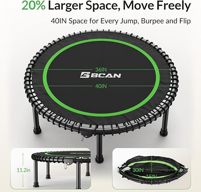 BCAN 450LBS/550LBS Foldable Mini Trampoline, 40"/48" Fitness Trampoline with Durable Bungees, Stable & Quiet Exercise Rebounder for Adults,Great Mini Trampoline for Indoor/Garden Workout - 2