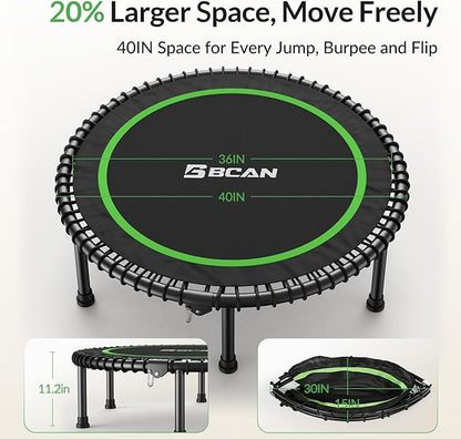 BCAN 450LBS/550LBS Foldable Mini Trampoline, 40"/48" Fitness Trampoline with Durable Bungees, Stable & Quiet Exercise Rebounder for Adults,Great Mini Trampoline for Indoor/Garden Workout - 2