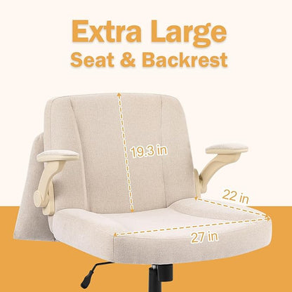 Criss Cross Chair with Arms, Plus Size Cross Legged Desk Chair with Flexible Back Cushion, Adjustable Arm Rest, Extra Wide Seat, 350lbs Fabric Home Office Chair with Castors and Bell Glides, Black