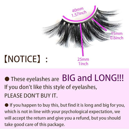 MIKIWI 25mm Lashes, Dramatic 6D Faux Mink Lashes, Fluffy Volume Eyelashes, Thick Crossed Lashes, Long Faux 25mm Mink Lashes (6D4-05)