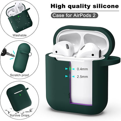 R-fun Compatible with AirPods Case Cover, Soft Silicone Protective Cover with Keychain for Women Men Compatible with Apple AirPods 2nd 1st Generation Charging Case, Front LED Visible,Black Green
