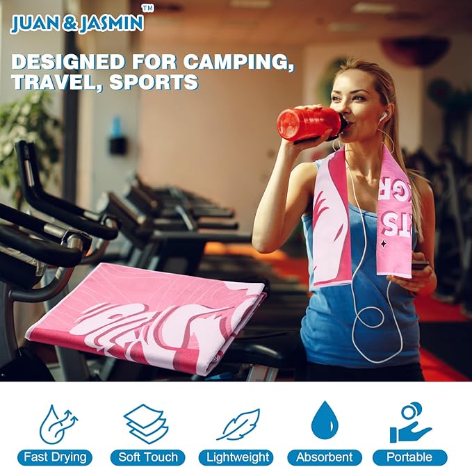 JUAN & JASMIN Microfiber Gym Towels Soft for Exercise Fitness, Sports, Workout, ODR Men & Women Quick-Drying Towels (Pink)