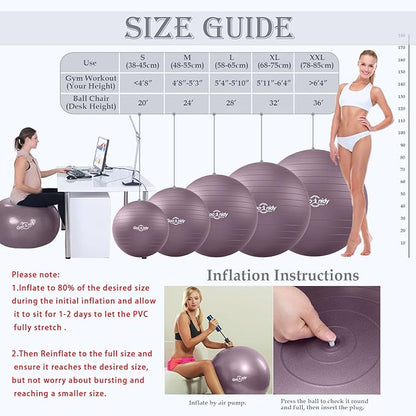 Soft Exercise ball, Anti-Burst Yoga Ball Chair Supports 2200lbs, Workout Equipment w/ Pump for Women Pregnancy, Medicine, Birthing, Physical Therapy, Stability, Excersing, Birth, Swiss, Fitness, Gym