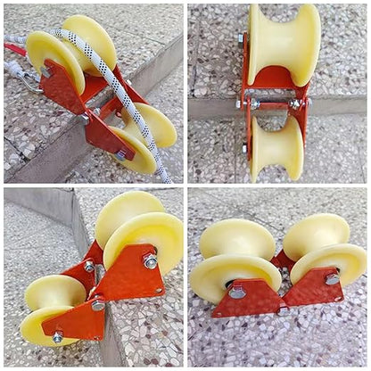 90 Degree Angle Lifting Pulley System Roof Top, Rope Block and Tackle Pulley System for Lifting Heavy Objects, Material Handling and Moving Lifting System with Hooks