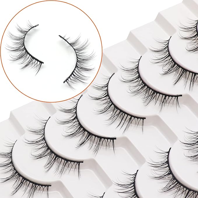 Losha Manga Lashes Fluffy Faux Mink Lashes Natural Look 10 Pairs Asian False Eyelashes Pack Look Like Individual Clusters (NO.393)