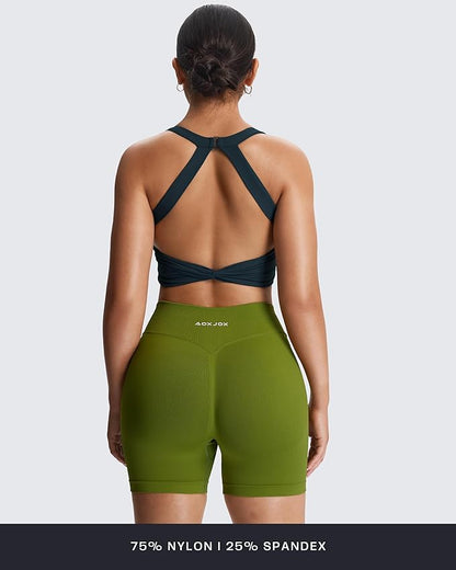 Aoxjox Women's Workout Sports Bras Twist Front Fitness Training Gym Bra Yoga Crop Lola Tank