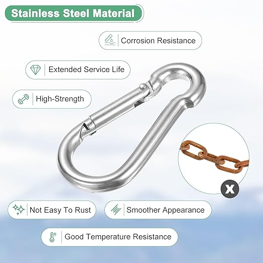 8-Pack Spring Snap Hooks, M5 304 Stainless Steel 1.97 Inch Quick Link Snap Hooks for Keychain Clip/Hammock/Hiking, D Ring Shape Snap Clip Trigger Buckle Rust-Free Clips