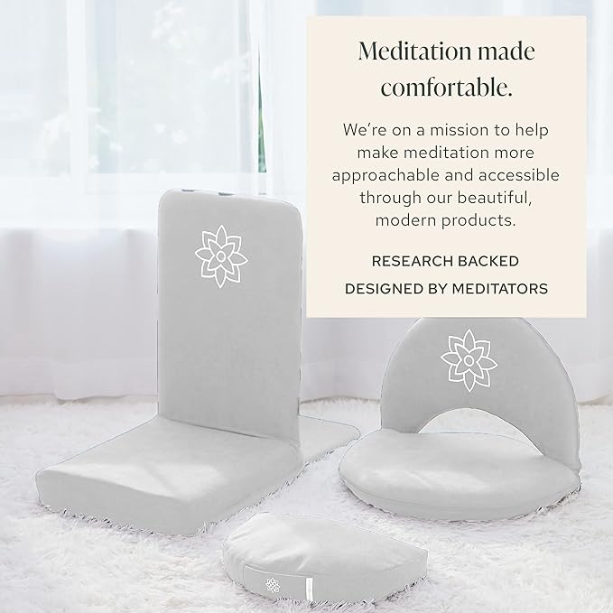 Mindful Modern Folding Pro Meditation Chair - Adjustable Meditation Seat with Back Support and Half Moon Buckwheat Meditation Cushion - Comfortable Mindfulness Living Room Floor Chair