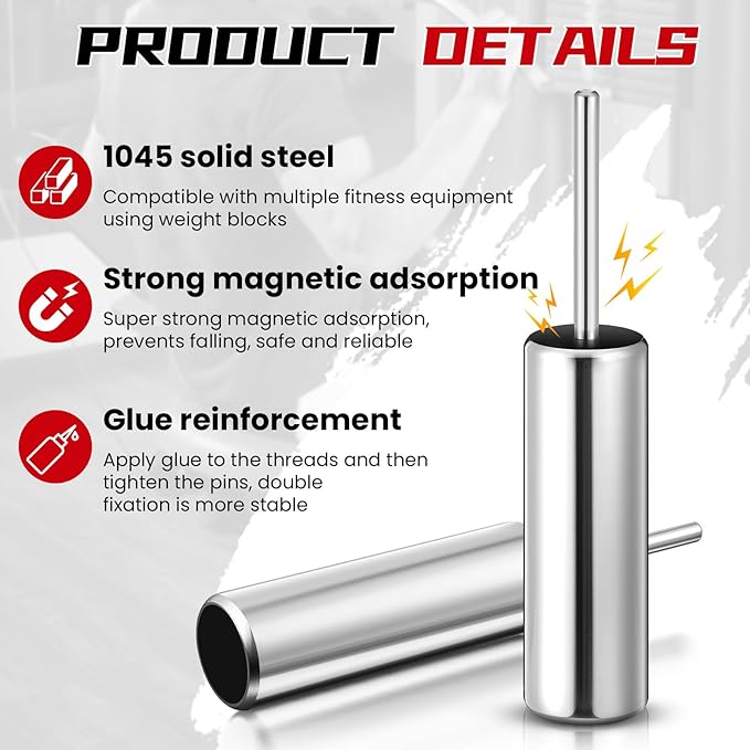 Lasnten Weight Stack Pin Extender for Cable Machine & Home Gym, 10 mm Gym Pin for 2" Weight Plates That Have a 2"(50.8mm) Hole