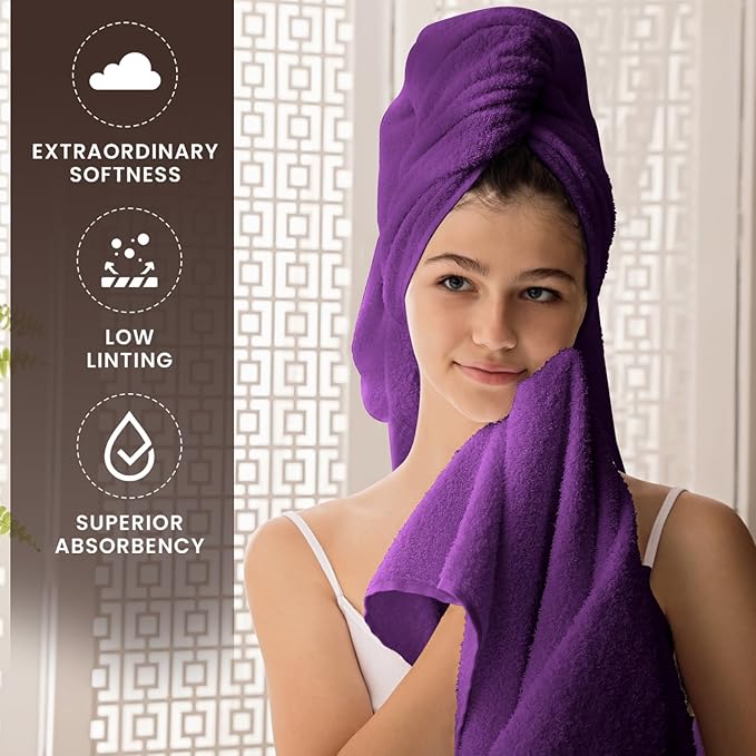 Oakias Premium Towel Set 600 GSM 8 Piece Plum - 100% Ring Spun Cotton Highly Absorbent Towels Set - Super Soft Bathroom Towel Set - Hotel Quality Double Stitched Hem - Ideal for Hotels, Spa, Gyms