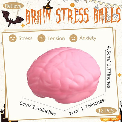 Leitee 12 Pcs Brain Stress Balls Bulk Large Halloween Brain Toys PU Hand Muscle Exercise Pressure Ball Funny Stress Relief Toy for Teens Adult Improving Grip Strength Prop(Pink)