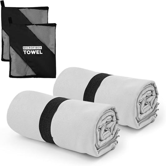 Camping Towel Microfiber 2 Pack S Size Quick Dry Lightweight for Travel Face Hand Neck Running Gym Cycling Fitness Golf Tennis Sweat Towels(Light Grey, 2 Pack S)