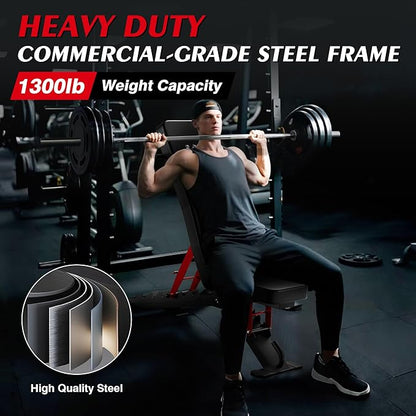 Weight Benches for Home Gym - Adjustable Workout Bench Press 1300lb Capacity Heavy Duty for Exercises Incline Flat Decline Sit-Ups