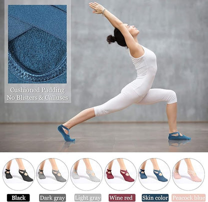 Geyoga 6 Pairs Pilates Socks for Women Barre Yoga Ballet Non-slip Athletic Socks with Grip Straps for Barefoot Workout