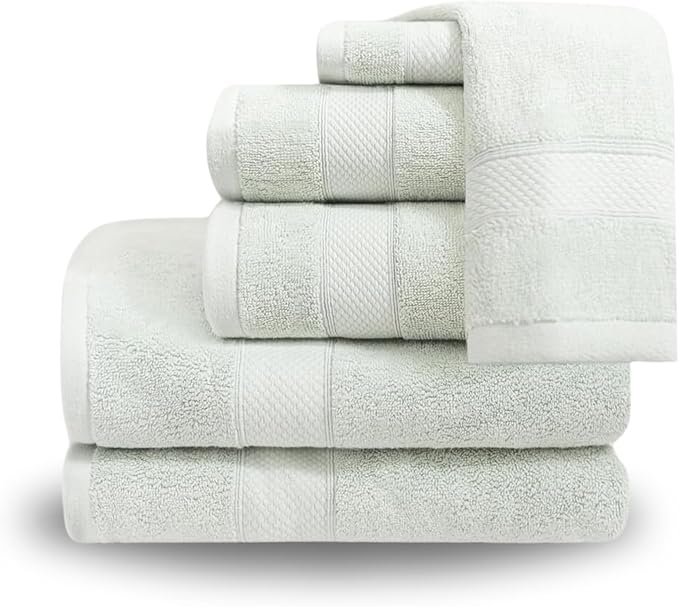 Peacock Alley Diamond 6 Piece Towel Set - Luxurious 100% Long-Staple Turkish Cotton - Soft, Absorbent & Fast Drying, Sage