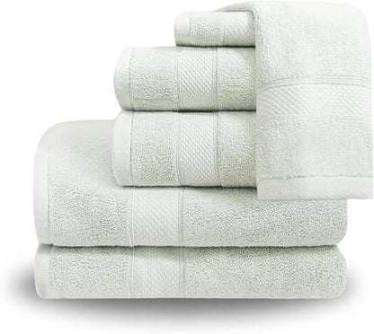 Peacock Alley Diamond 6 Piece Towel Set - Luxurious 100% Long-Staple Turkish Cotton - Soft, Absorbent & Fast Drying, Sage