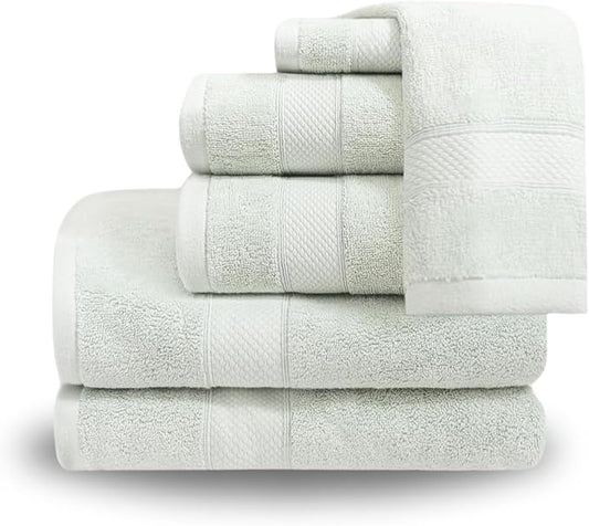 Peacock Alley Diamond 6 Piece Towel Set - Luxurious 100% Long-Staple Turkish Cotton - Soft, Absorbent & Fast Drying, Sage