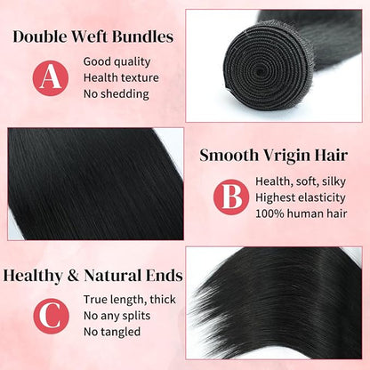 18 Inch One Bundle Human Hair Straight Bundles Human Hair 100% Unprocessed Brazilian Virgin Human Hair Bundles Natural Black